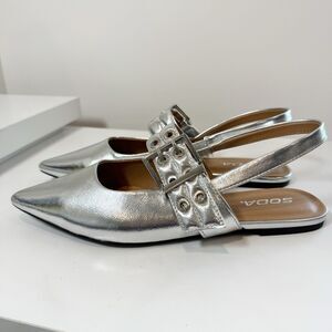 Soda Silver Flats with Buckle Detail